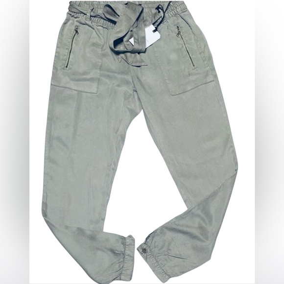 TAHARI PAPERBAG TROUSER PANTS GREEN COLOR WOMEN TIE WAIST CUFFED TAPERED SIZE S - Picture 10 of 11